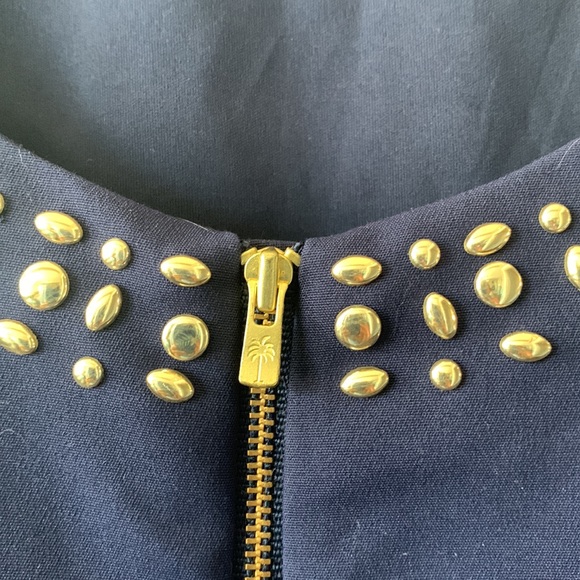 Lilly Pulitzer Pandora true navy muffin palm tree gold studded design dress - Picture 4 of 8